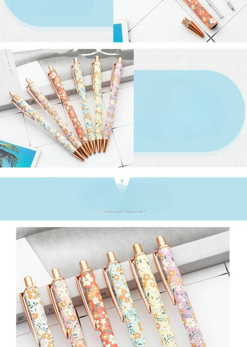 12pcs Floral Art Ballpoint Pens, 1.0mm Fashionable Retractable Ballpoint Pen Black Ballpoint Personalized Pens - élise & madelyn