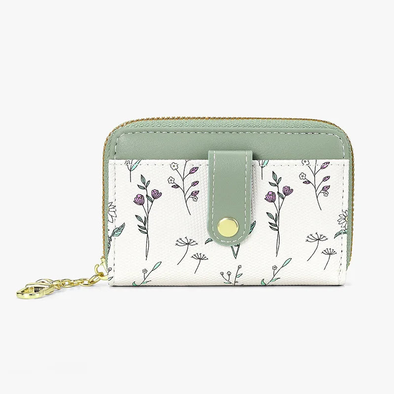 New Arrival Floral Zipper Mini Wallet Women's Compact Coin Purse Multi-Functional Storage Card Holder Fashionable PU Leather