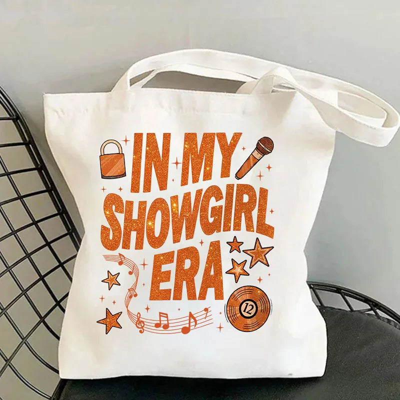 Showgirl Aesthetic Canvas Tote Bag – Y2K Harajuku Style Shopping Bag – Trendy Women’s Reusable Shoulder Bag