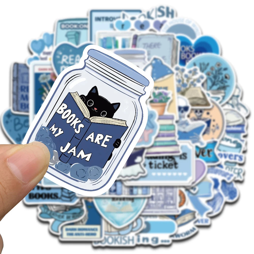 50PCS Blue Bookish Sticker Computer Graffiti DIY Case Desktop Phone Creative Art Picture Community DIY Decoration Stickers ﻿ - élise & madelyn