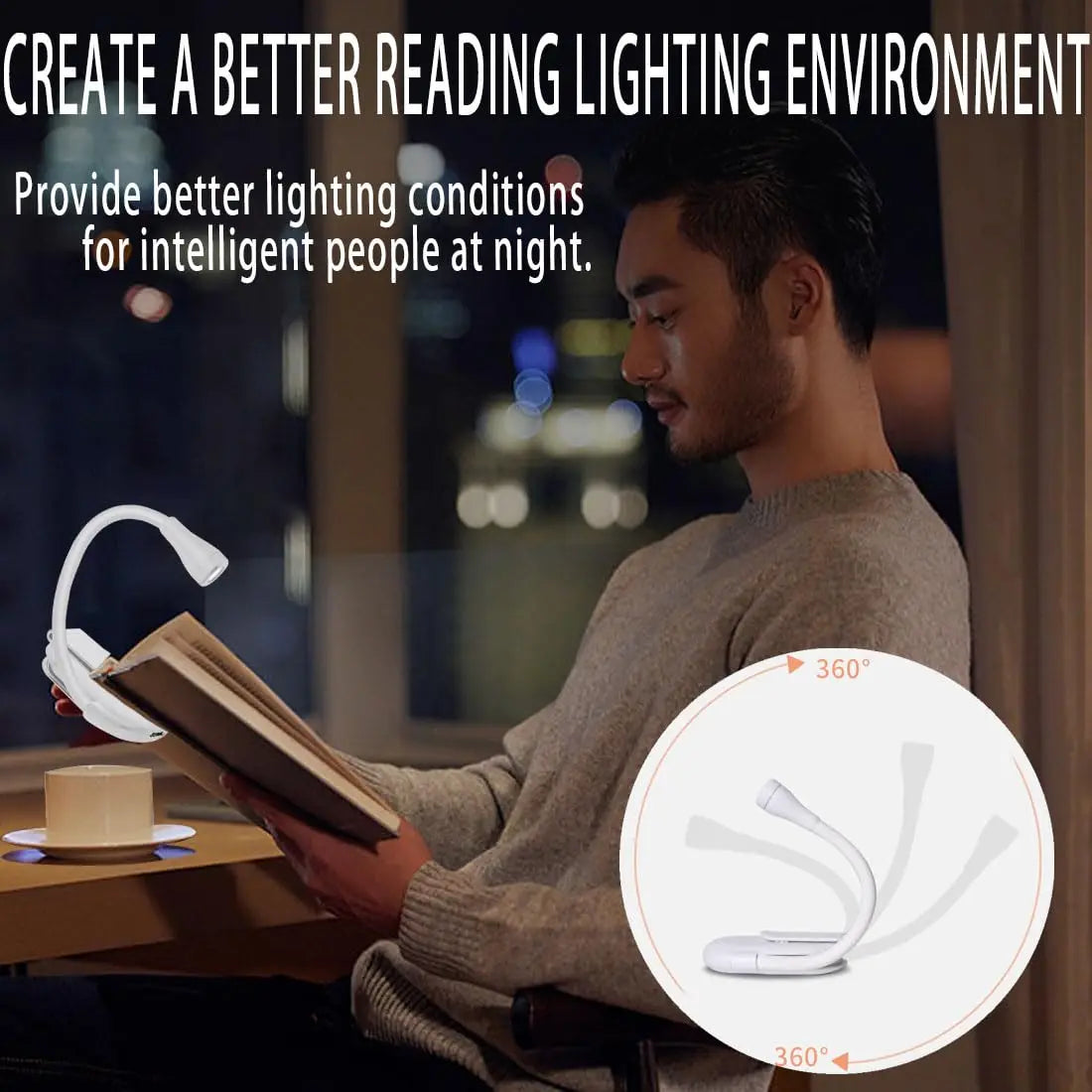 Portable Mini LED Book Light 3 Color Warm Cool White Rechargeable Clip 360° Flip Book Lamp for Travel Bedroom Reading Light - élise & madelyn