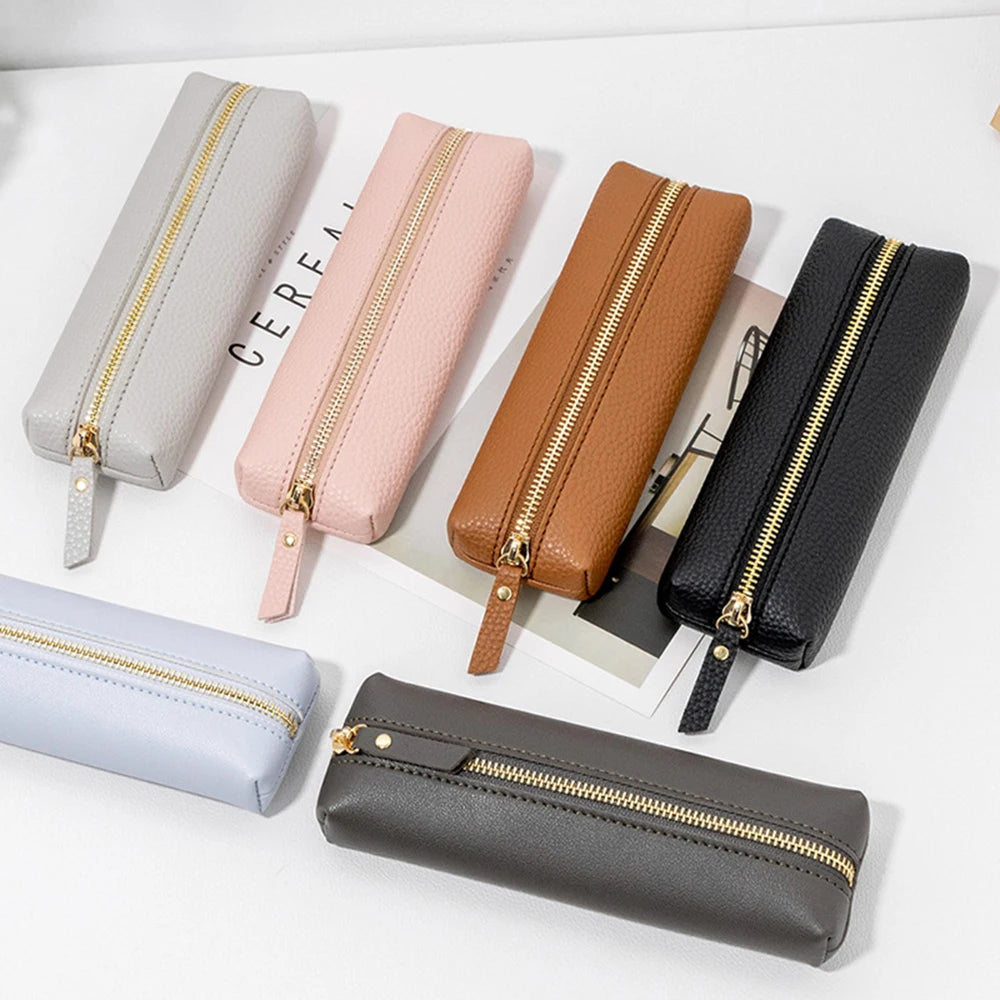 Large Capacity Pen Bag PU Leather Pen Case Korean Stationery Holder Storage Box Zipper Pencil Pouch Student School Supplies - élise & madelyn