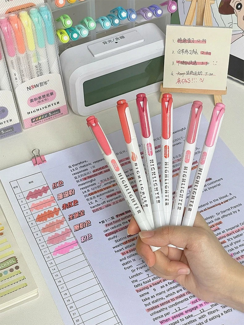 5/15PC Fluorescent Pen Set Student Marking Stroke Key Marking Pen High Beauty Color Handbook Pen Batch - élise & madelyn