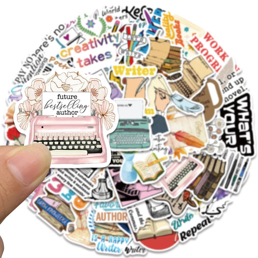 50PCS Writer Writing Book Student Stickers Vintage For DIY Kid Notebook Case Bottle Motorcycle Laptop Refrigerator Decal Toys - élise & madelyn