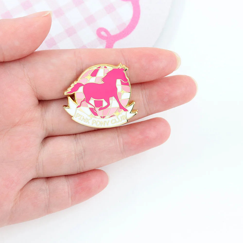 Pink Pony Disco Ball Enamel Pin – Retro Pop Music Inspired Lapel Badge