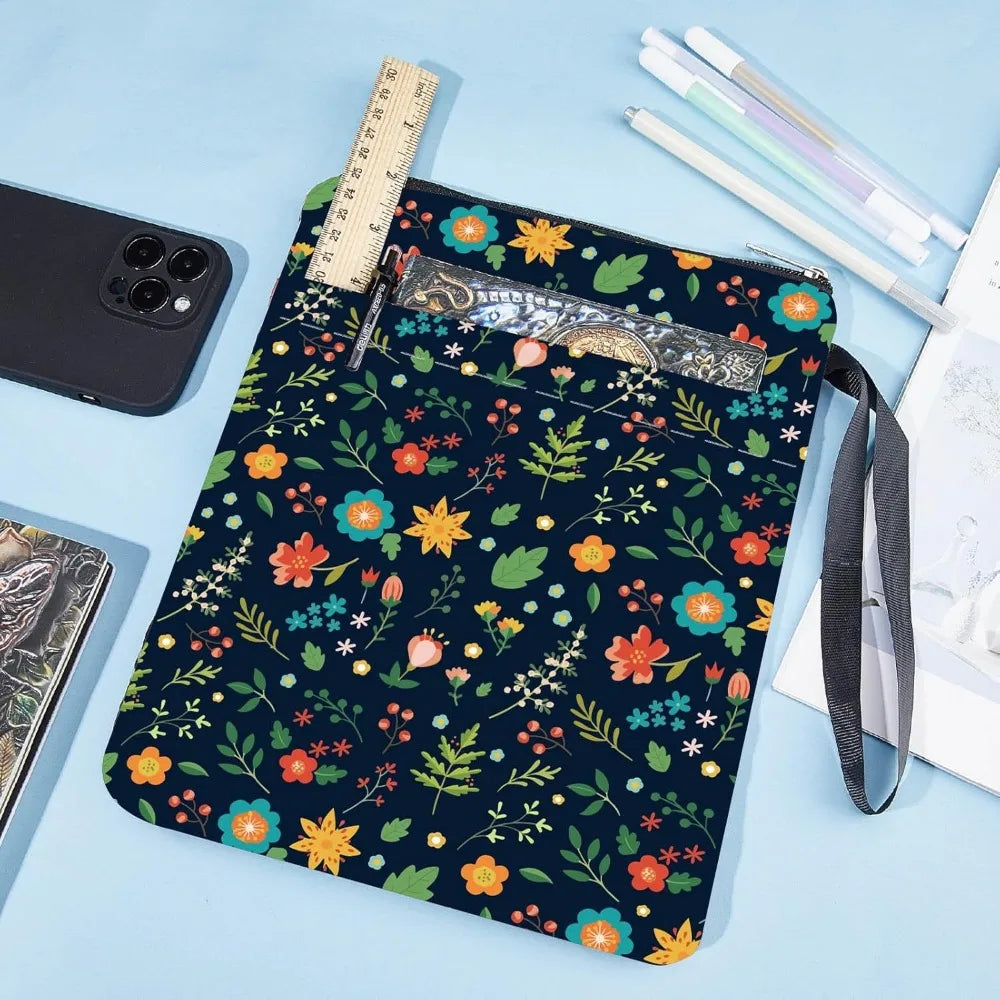 Black Book Sleeves Flower Leaf Book Covers Book Protector for Paperbacks Washable Fabric Cloth Book Cover with Zipper and Extra - élise & madelyn