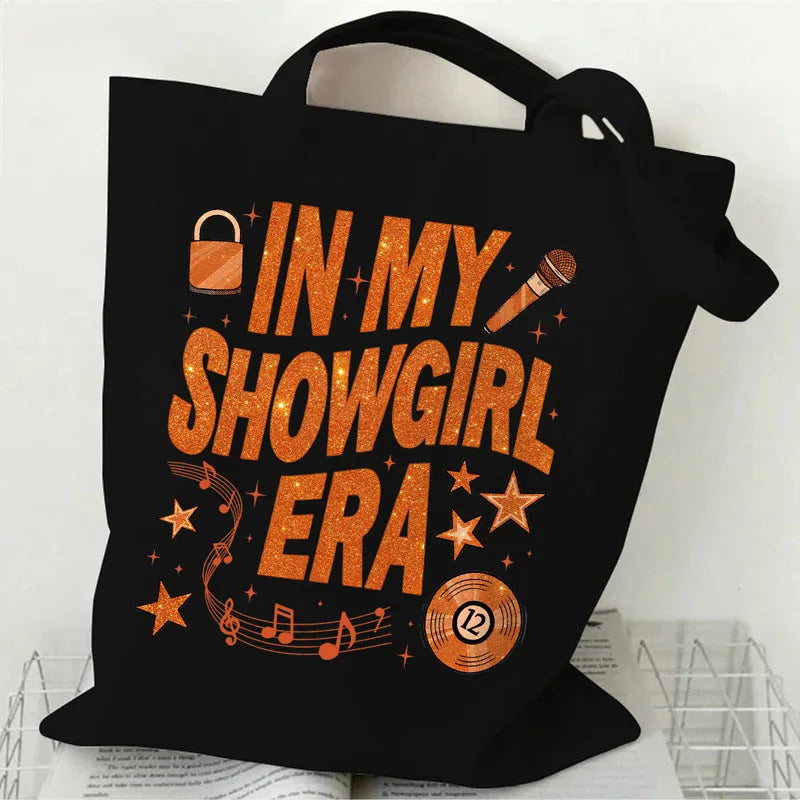 Showgirl Aesthetic Canvas Tote Bag – Y2K Harajuku Style Shopping Bag – Trendy Women’s Reusable Shoulder Bag