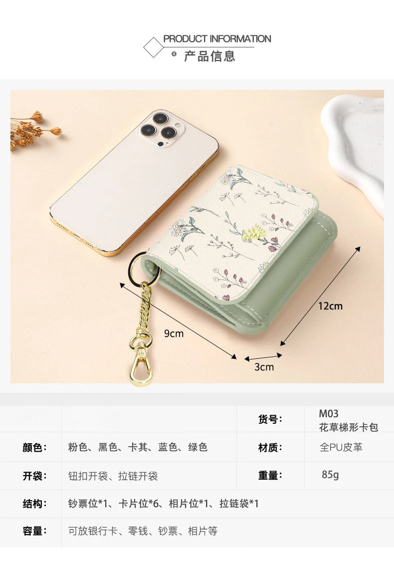 Card Bag Keychain Coin Purses Women's Compact Portable Change Bag Thin Design PU Leather Floral Print Coin Holders for Women - élise & madelyn