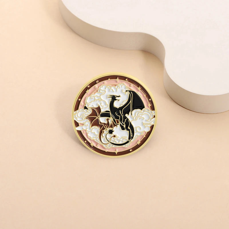 Black Dragon Book Enamel Pin – Fantasy Magic Reader Lapel Badge