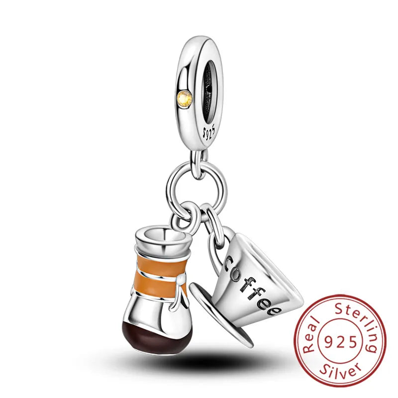 Fit Original 925 Sterling Silver Charms Beads Wine Glass Coffee Cup Charms Pendant For Women Bracelet Charms DIY Jewelry Gift - élise & madelyn