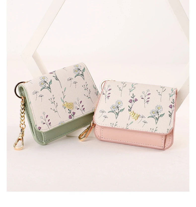 Card Bag Keychain Coin Purses Women's Compact Portable Change Bag Thin Design PU Leather Floral Print Coin Holders for Women - élise & madelyn