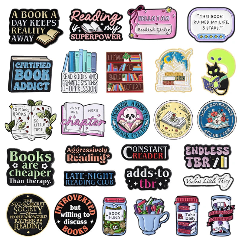 Book Lover Series Enamel Pins Certified Book Addict Violent Litle Thing Brooches Lapel Badge Jewelry Gifts for Bookworm Friends