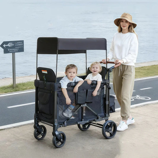 Lightweight Twin/Quad Travel Stroller – Foldable Sit & Recline Design