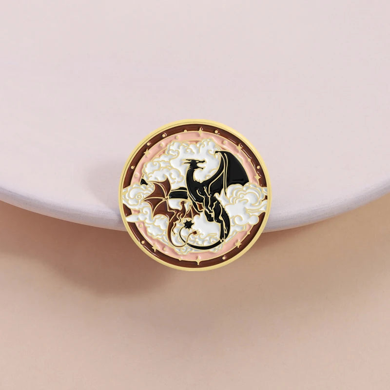 Black Dragon Book Enamel Pin – Fantasy Magic Reader Lapel Badge