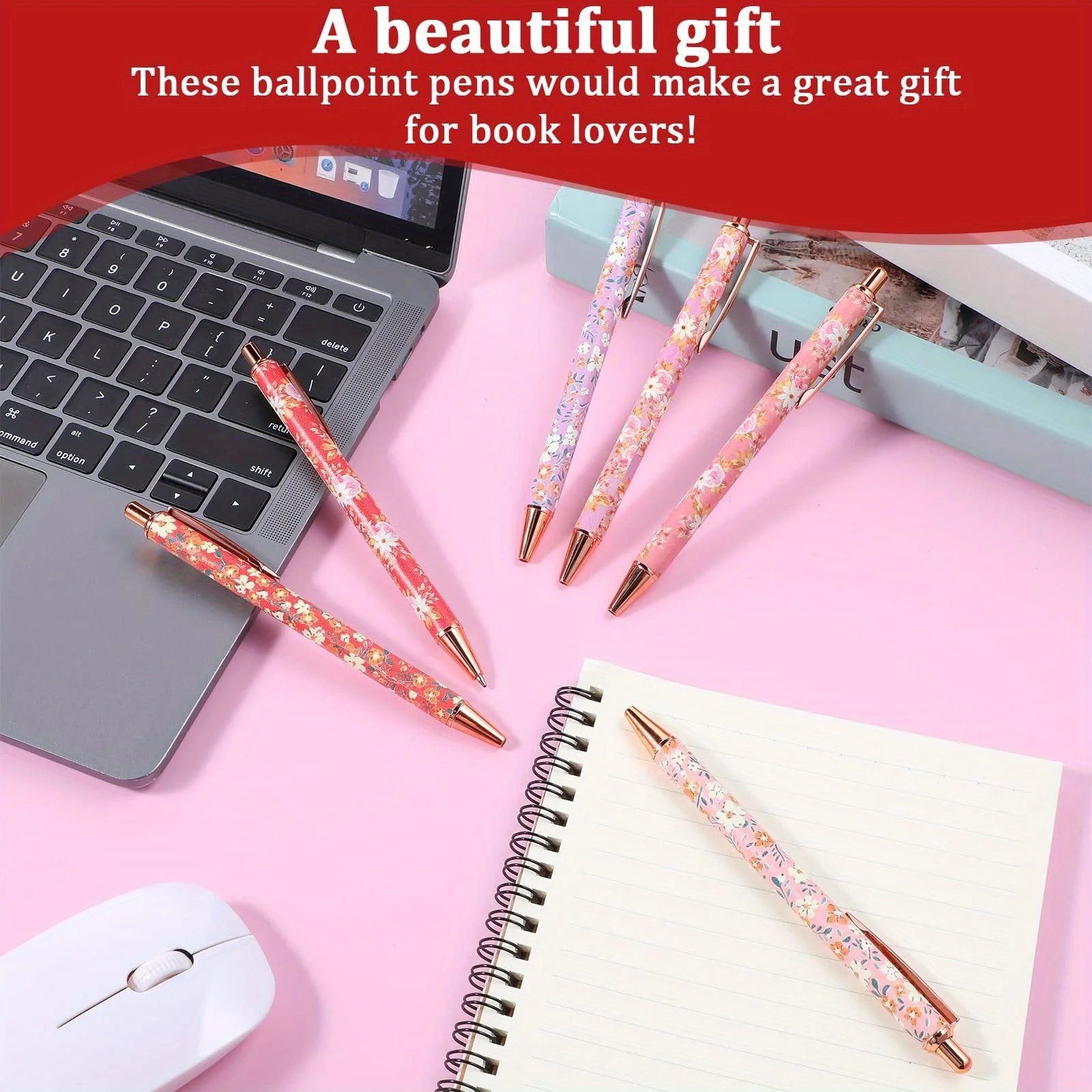 12pcs Floral Art Ballpoint Pens, 1.0mm Fashionable Retractable Ballpoint Pen Black Ballpoint Personalized Pens - élise & madelyn