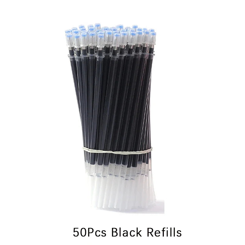 54Pcs/Set 0.35mm Gel Pens Office School Exam Sign Ballpoint Pen Blue Red Black Ink Replaceable Pen Refill Rods Kawaii Stationery - élise & madelyn