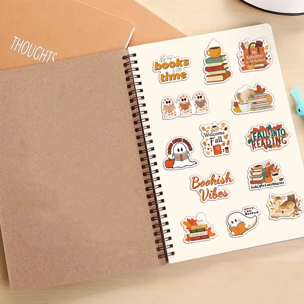 50PCS Bookish Autumn Graffiti Stickers Cartoon Cute Ghost Books Graffiti DIY Bookbook Notebook Stickers - élise & madelyn