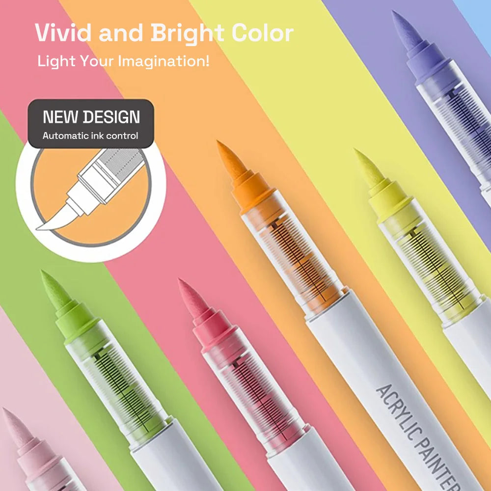 Automatic Ink Control Acrylic Paint Markers, 9 pcs Brush Tip Acrylic Paint Pens set with 7 professional color series - élise & madelyn
