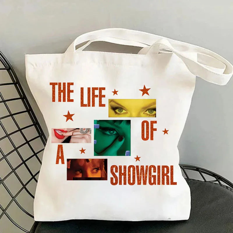 Showgirl Aesthetic Canvas Tote Bag – Y2K Harajuku Style Shopping Bag – Trendy Women’s Reusable Shoulder Bag