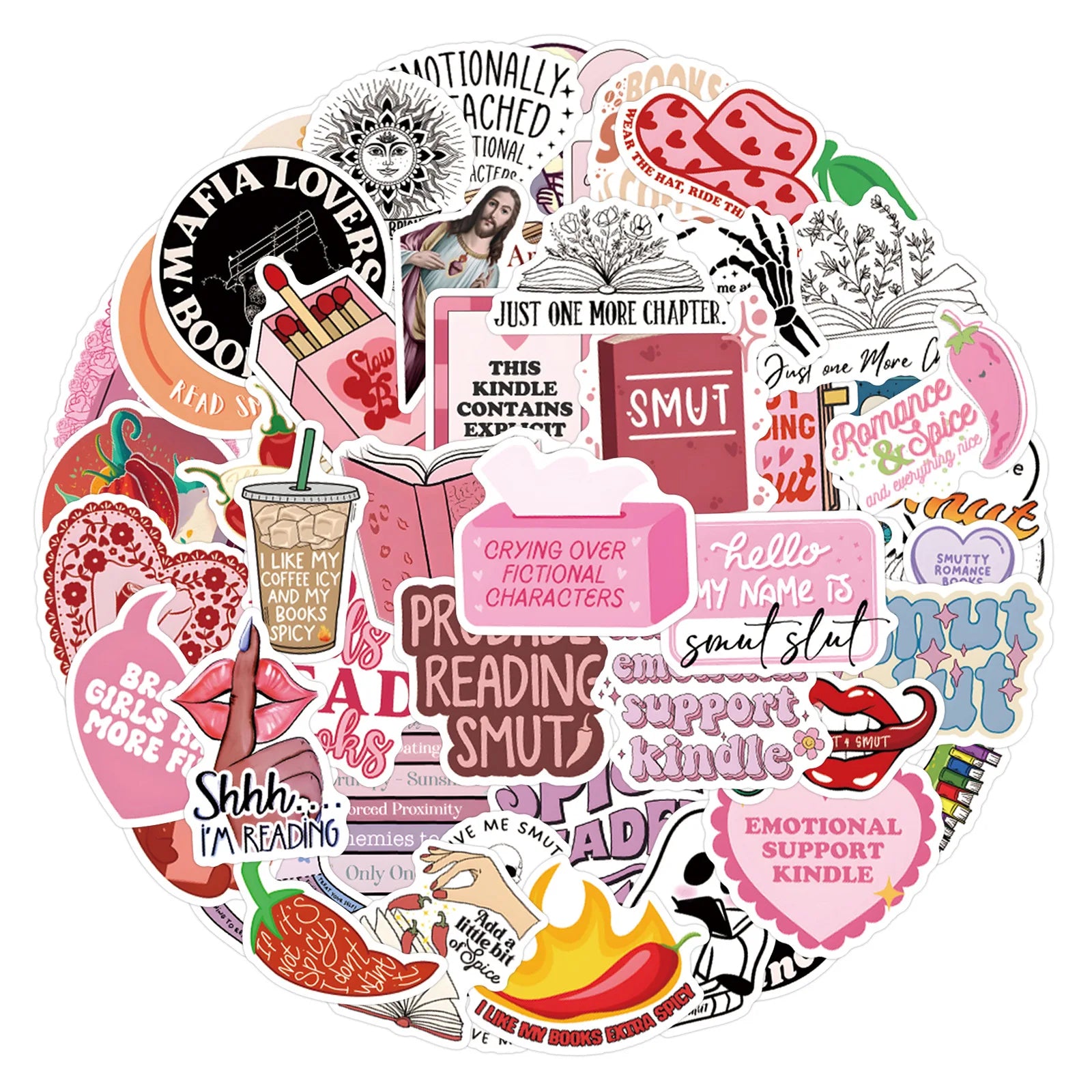 55PCS/Pack Smutty Book Stickers for Kindle Adult,Bookish Smut Reading Booktok Dark Romance Case Journal Water Bottle Sticker - élise & madelyn