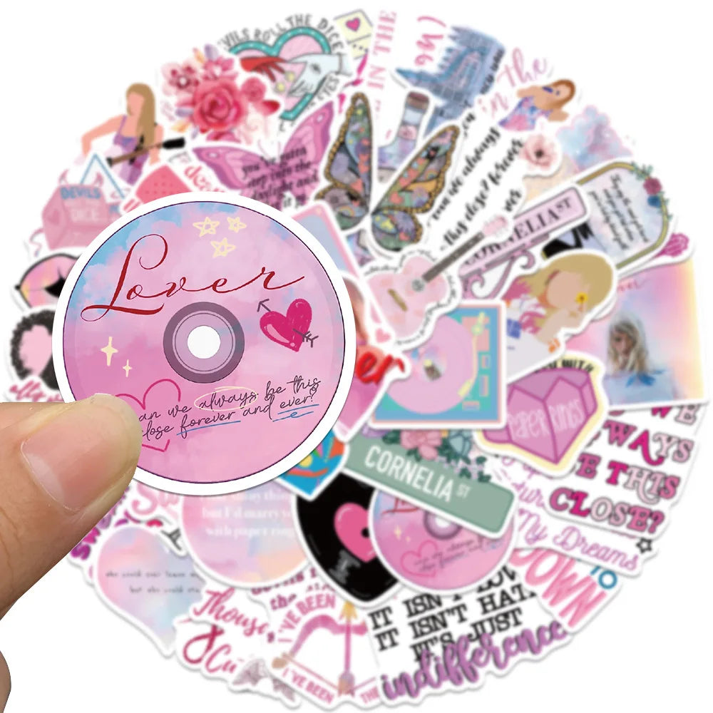 10/30/50PCS New Taylor Hot Singer Stickers Pink Decorative Graffiti Decorative Toy Gift DIY Refrigerator Water Cup Guitar Bike - élise & madelyn