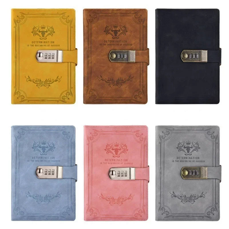 A5 200 Pages Retro Password Book with Lock Diary Thickened Creative Hand Ledger Student Notepad Stationery Notebook Binder - élise & madelyn