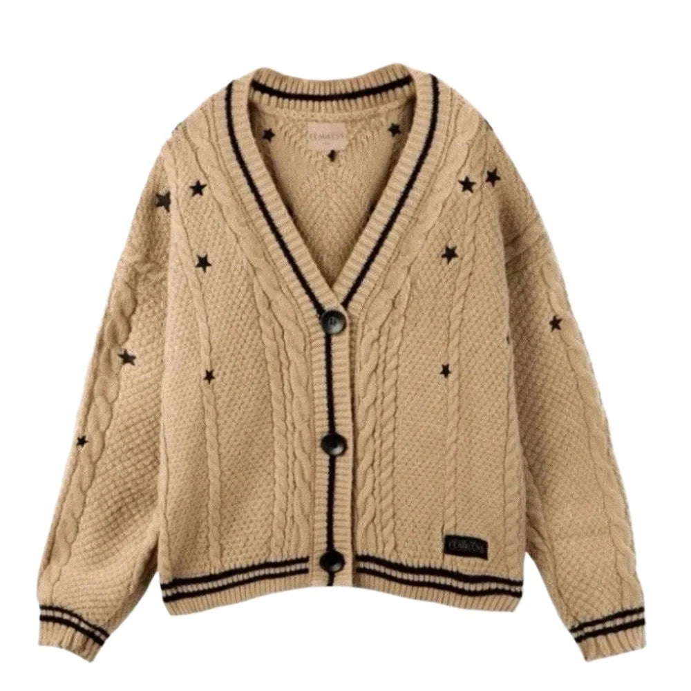 Fearless-Era Inspired Knitted Cardigan – Star Embroidered Cable Knit | Fan-Made Dupe - élise & madelyn