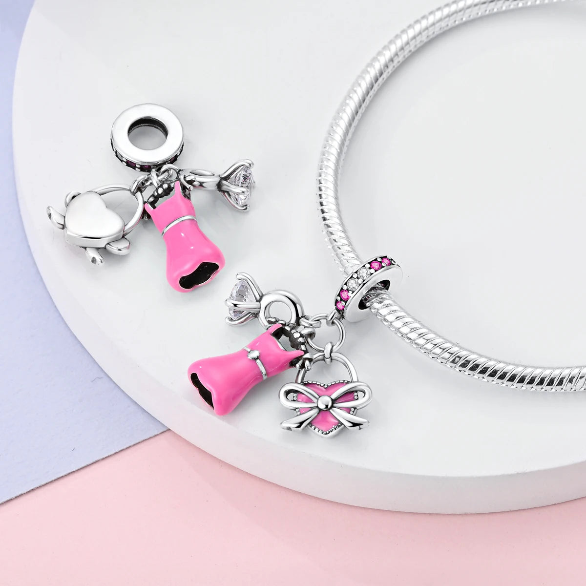 925 Silver Charms Skirt Ballet Shoes Pink Pendants Fit Original Bracelet Beads Diy For Woman Jewelry - élise & madelyn
