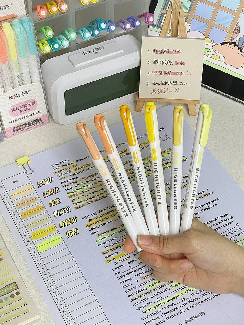 5/15PC Fluorescent Pen Set Student Marking Stroke Key Marking Pen High Beauty Color Handbook Pen Batch - élise & madelyn