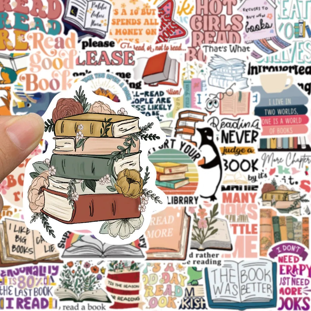 10/50PCS Cute Flower Book Reading Stickers Aesthetic DIY Stationery Notebook Bottle Laptop Luggage Guitar Skateboard Car Sticker - élise & madelyn