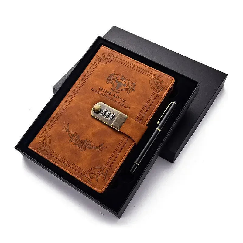 A5 200 Pages Retro Password Book with Lock Diary Thickened Creative Hand Ledger Student Notepad Stationery Notebook Binder - élise & madelyn
