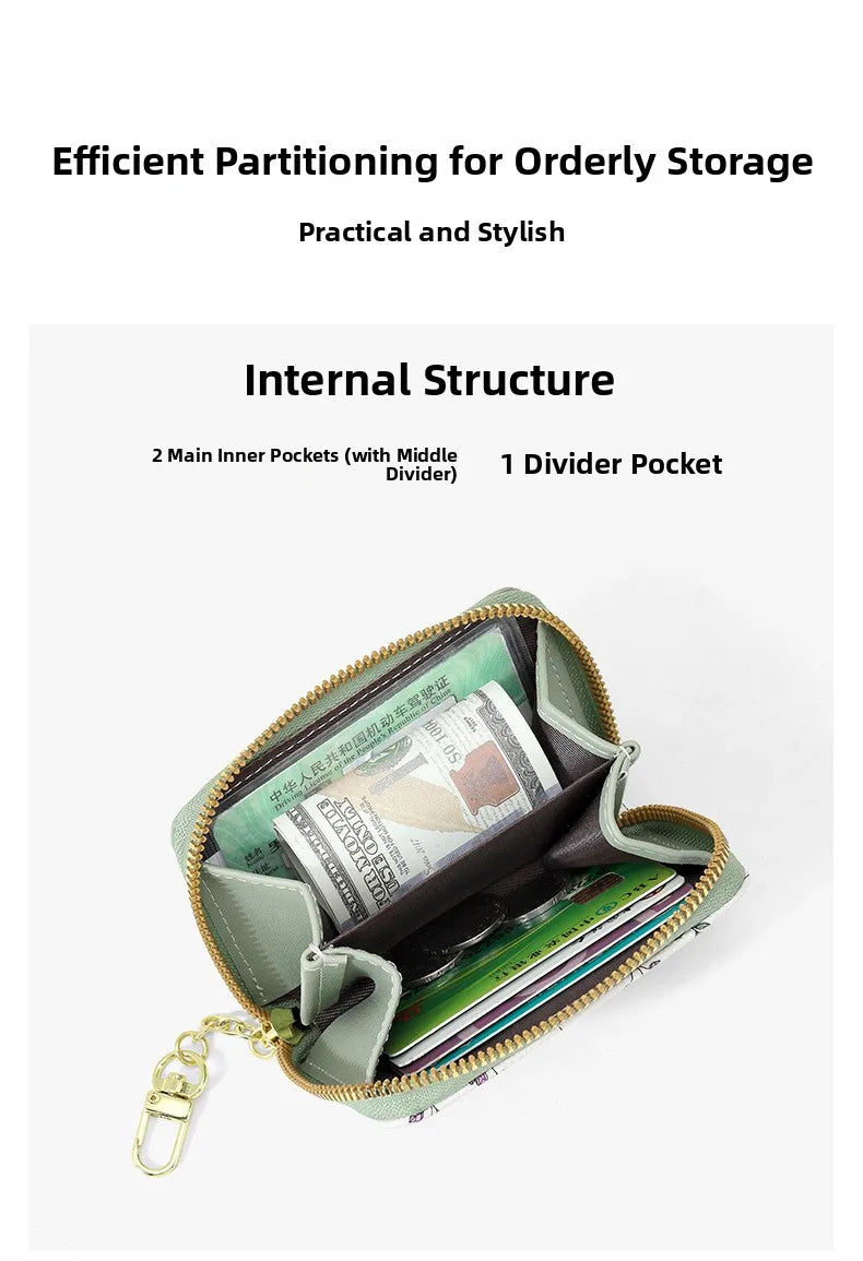 New Arrival Floral Zipper Mini Wallet Women's Compact Coin Purse Multi-Functional Storage Card Holder Fashionable PU Leather