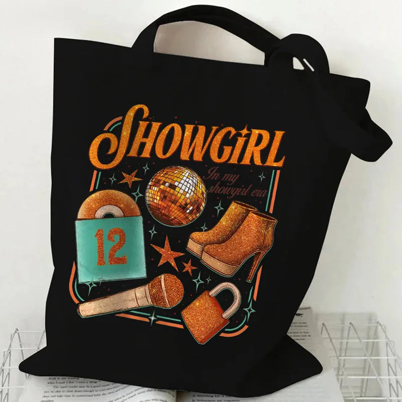 Showgirl Aesthetic Canvas Tote Bag – Y2K Harajuku Style Shopping Bag – Trendy Women’s Reusable Shoulder Bag
