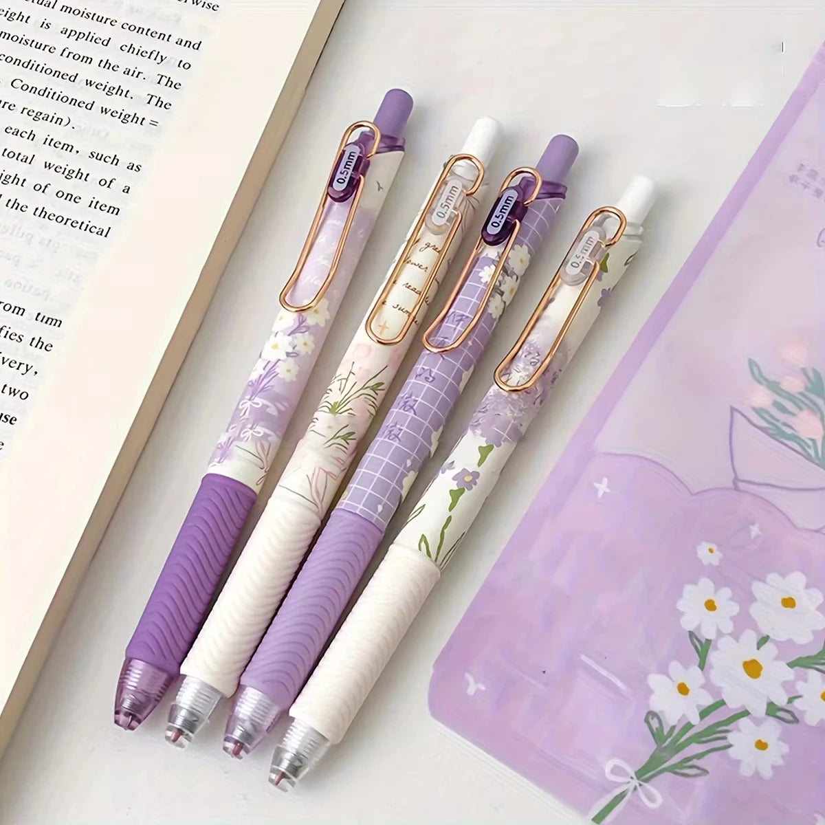 4pcs Cute Floral Retractable Gel Pen Set 0.5mm Fine Point Quick-Drying Black Ink Smooth Writing Pens for Office School Supplies - élise & madelyn