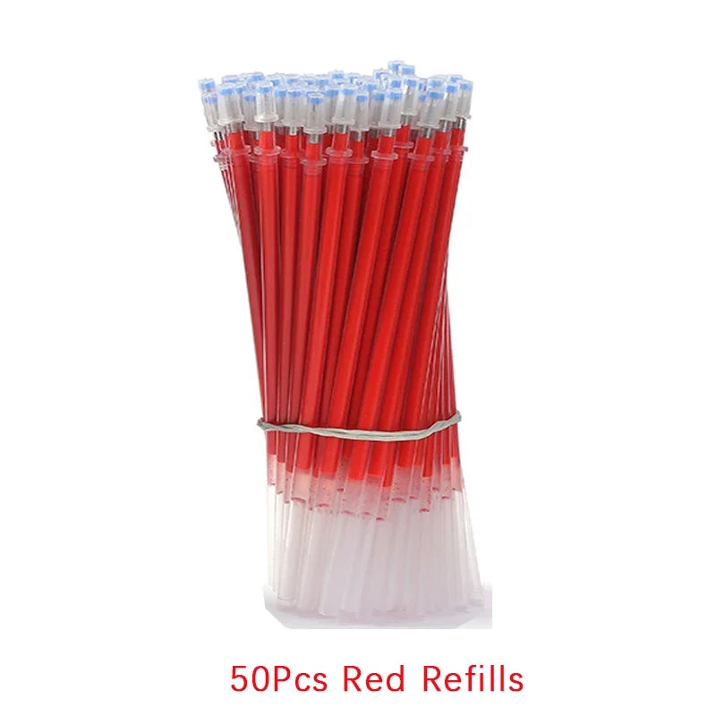 54Pcs/Set 0.35mm Gel Pens Office School Exam Sign Ballpoint Pen Blue Red Black Ink Replaceable Pen Refill Rods Kawaii Stationery - élise & madelyn
