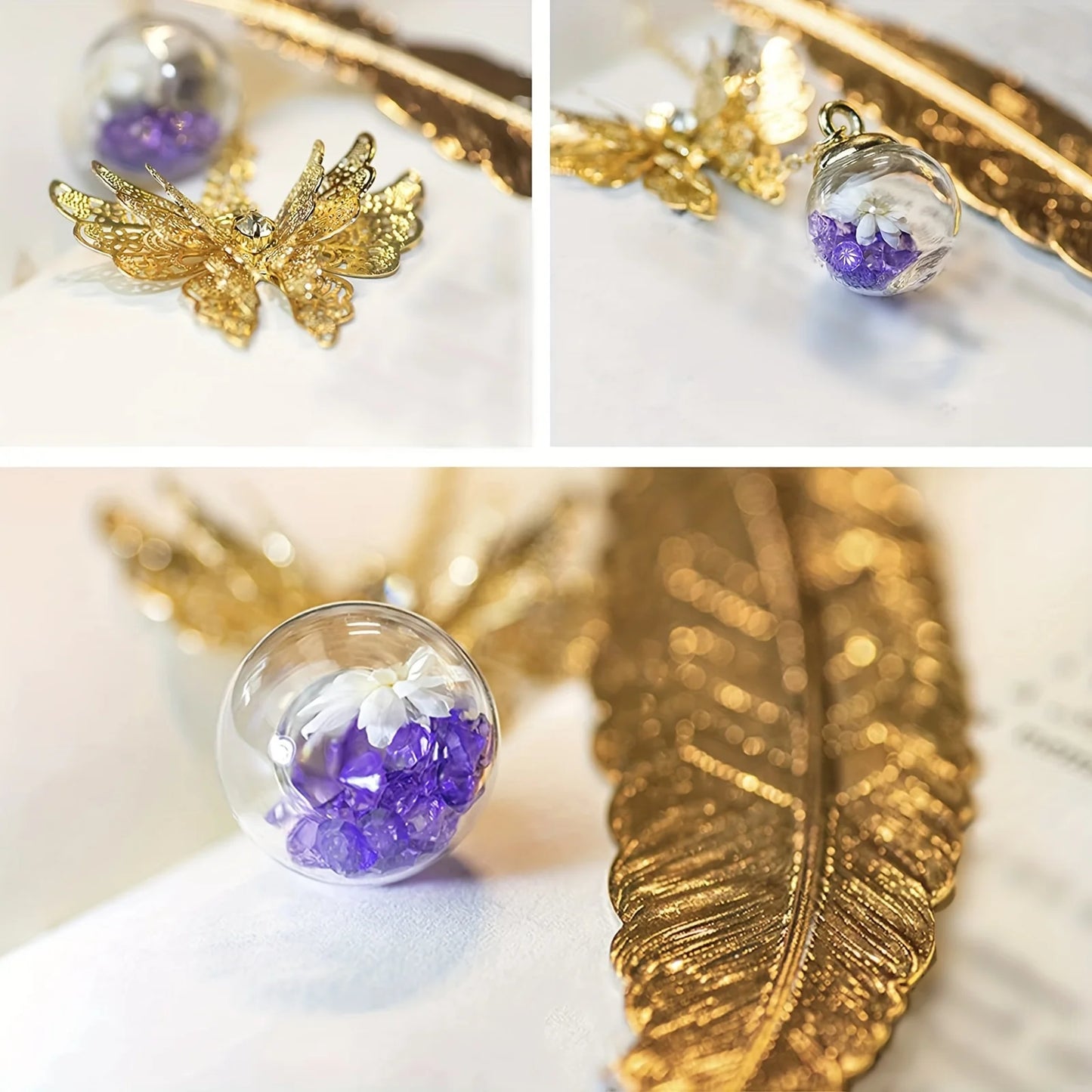 1PC elegant metal bookmark - decorated with golden feathers and flowers, a school gift, a Christmas and Valentine's Day gift - élise & madelyn
