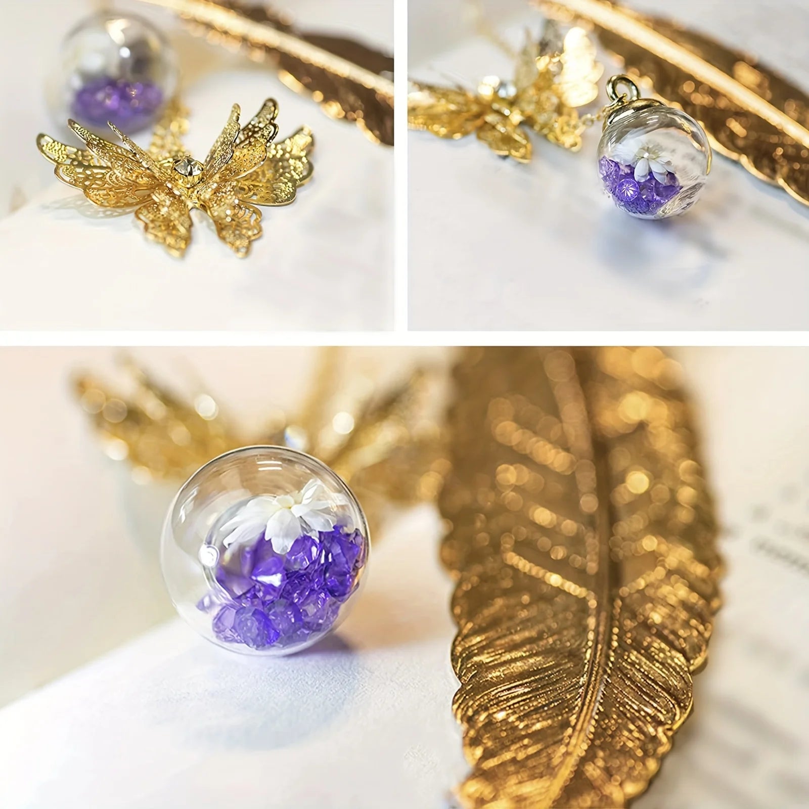 1PC elegant metal bookmark - decorated with golden feathers and flowers, a school gift, a Christmas and Valentine's Day gift - élise & madelyn