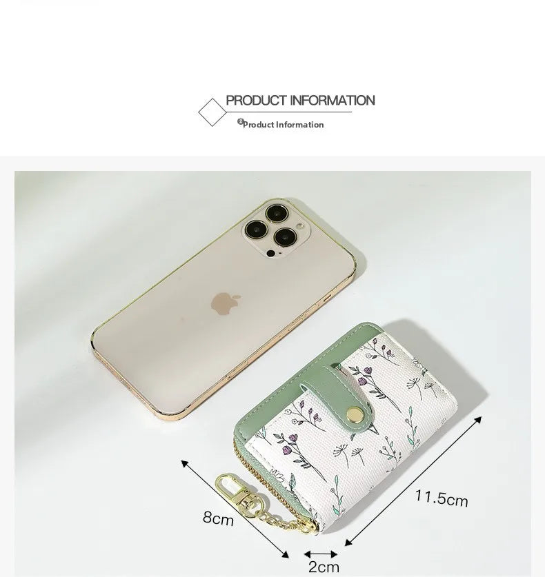 New Arrival Floral Zipper Mini Wallet Women's Compact Coin Purse Multi-Functional Storage Card Holder Fashionable PU Leather