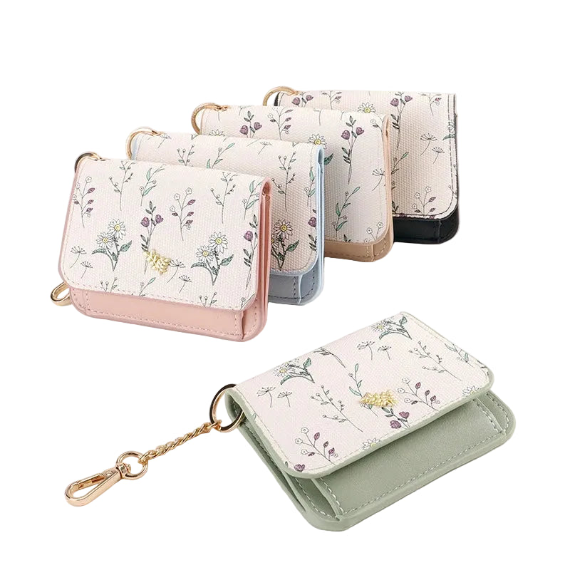 Card Bag Keychain Coin Purses Women's Compact Portable Change Bag Thin Design PU Leather Floral Print Coin Holders for Women - élise & madelyn