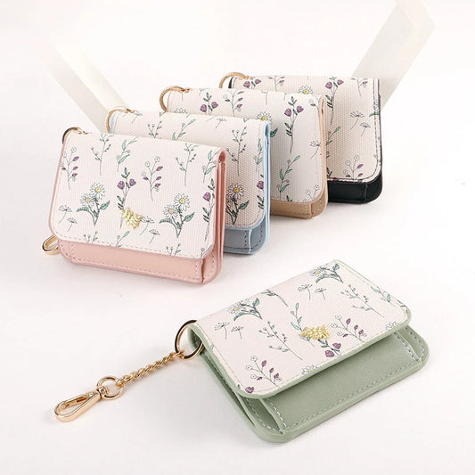 Card Bag Keychain Coin Purses Women's Compact Portable Change Bag Thin Design PU Leather Floral Print Coin Holders for Women - élise & madelyn