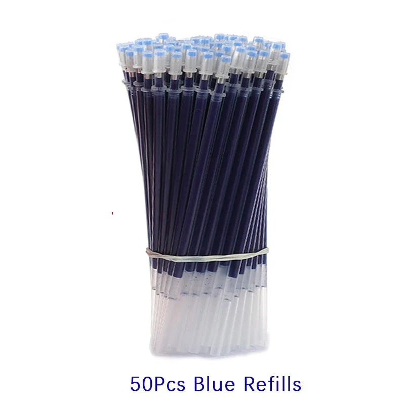 54Pcs/Set 0.35mm Gel Pens Office School Exam Sign Ballpoint Pen Blue Red Black Ink Replaceable Pen Refill Rods Kawaii Stationery - élise & madelyn