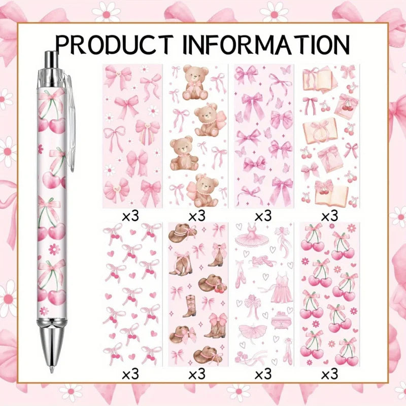 8/16 pcs pink bow ballpoint pens, cute office work signature essentials, suitable for nurses, teachers, colleagues, and assistan - élise & madelyn