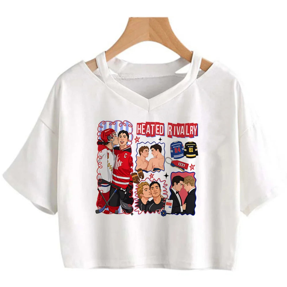 Heated Rivalry Cropped Graphic T-Shirt – Y2K Gothic Vintage Women’s Crop Top