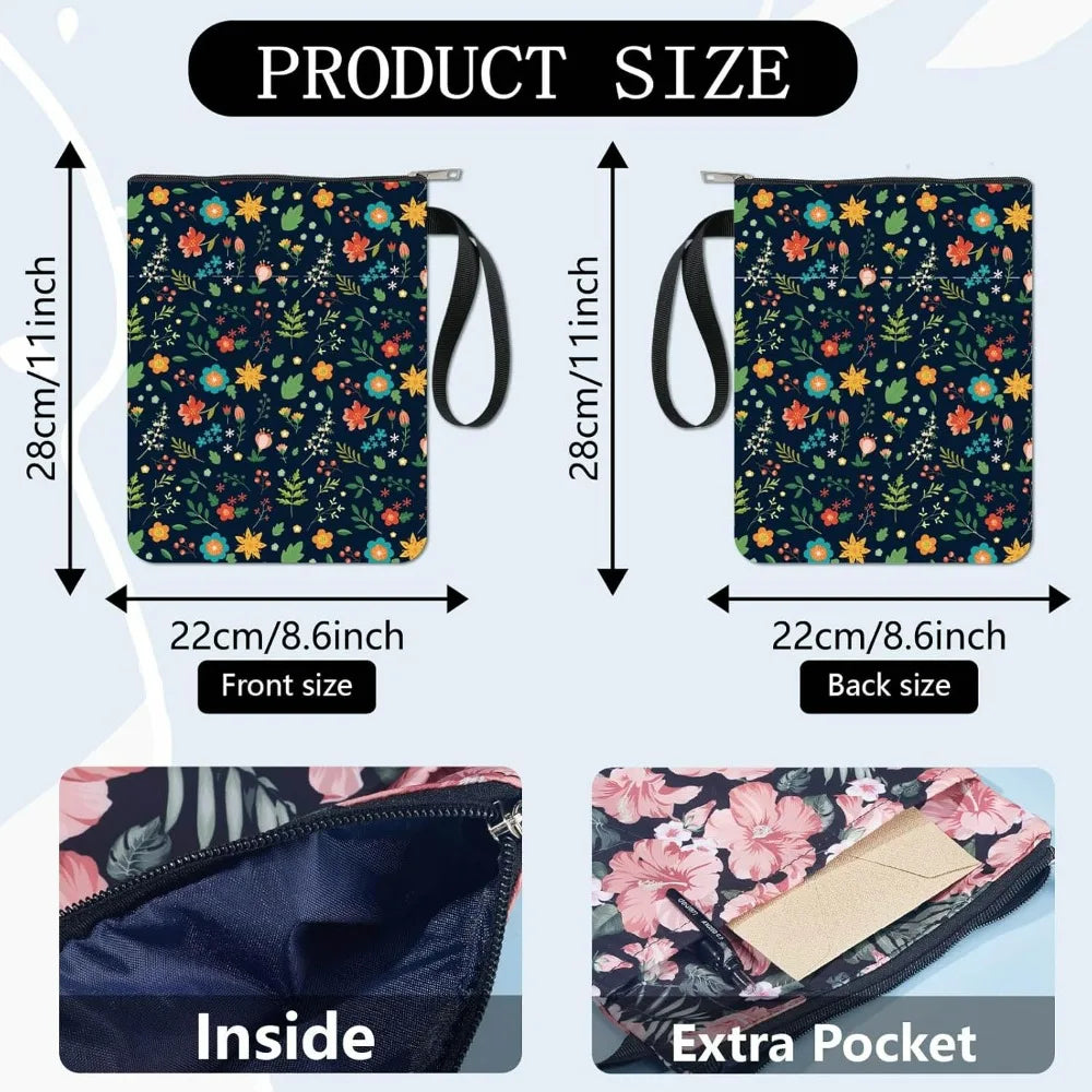 1pc Black Book Sleeves Flower Leaf Book Covers Book Protector for Paperbacks Washable Fabric Cloth Book Cover with Zipper - élise & madelyn