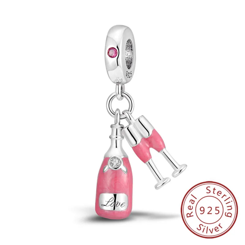 Fit Original 925 Sterling Silver Charms Beads Wine Glass Coffee Cup Charms Pendant For Women Bracelet Charms DIY Jewelry Gift - élise & madelyn