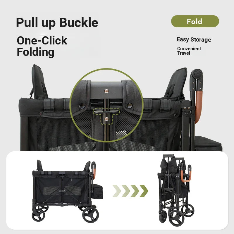Lightweight Twin/Quad Travel Stroller – Foldable Sit & Recline Design