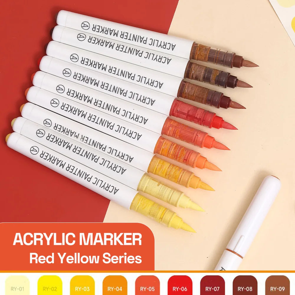Automatic Ink Control Acrylic Paint Markers, 9 pcs Brush Tip Acrylic Paint Pens set with 7 professional color series - élise & madelyn