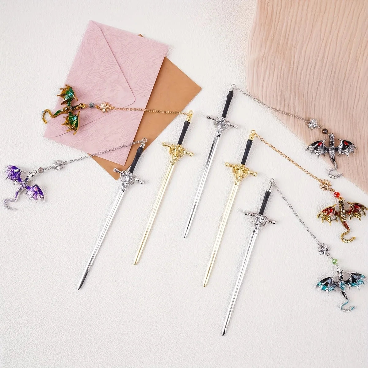 1pc Alloy Sword Dragon Bookmark, Birthday Gift for Book Lovers and Readers, Fantasy Bookworm Silver Gold Gold Pendant - élise & madelyn