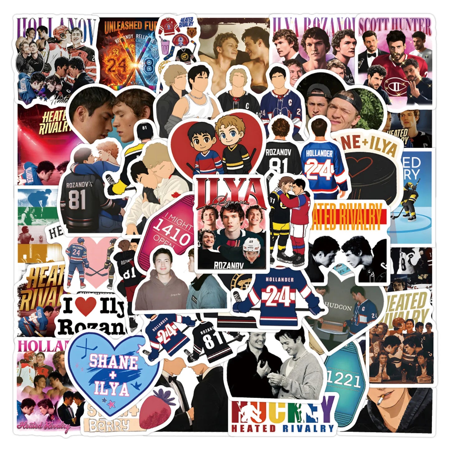 60pcs Heated Rivalry Waterproof Decals DIY Stickers for Scrapbooking Phone Luggage Skateboard - Creative Crafting Supplies