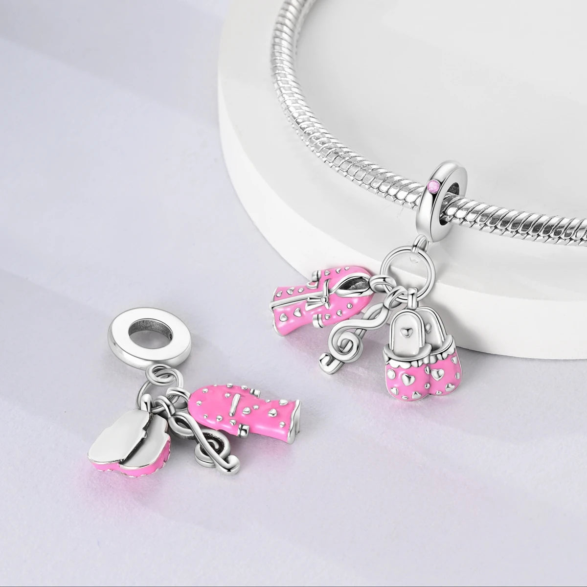 925 Silver Charms Skirt Ballet Shoes Pink Pendants Fit Original Bracelet Beads Diy For Woman Jewelry - élise & madelyn